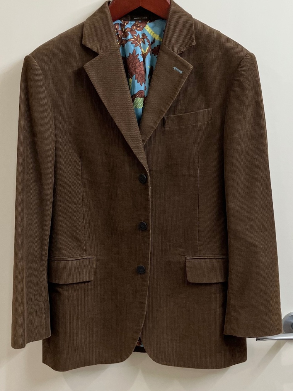 7 for All Mankind Men’s Medium Brown Corduroy Coat Jacket Hawaiian Print Inside